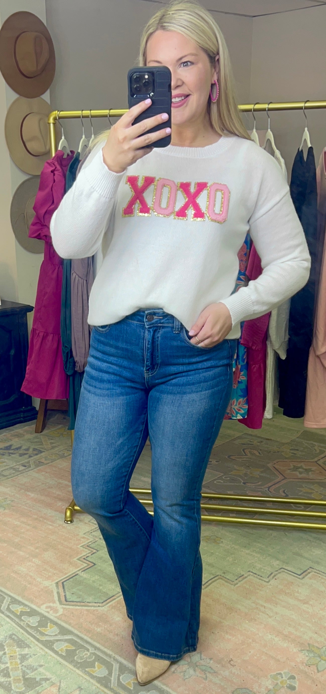 Cream XOXO Patch Sweater