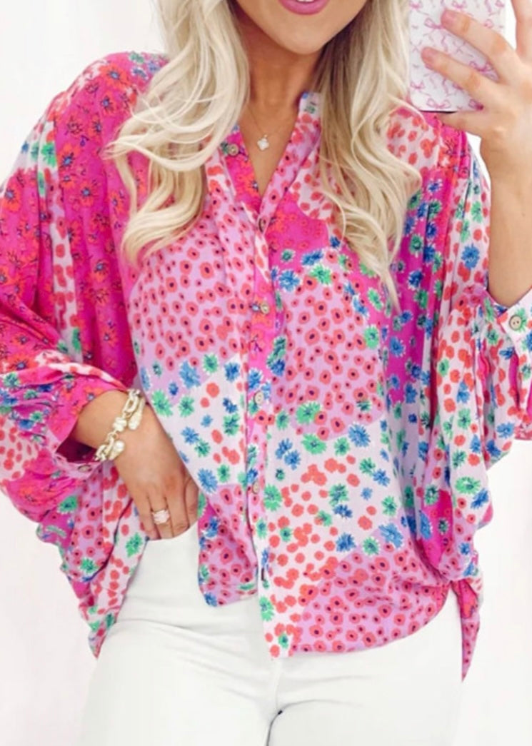 Floral Boho Patchwork Blouse