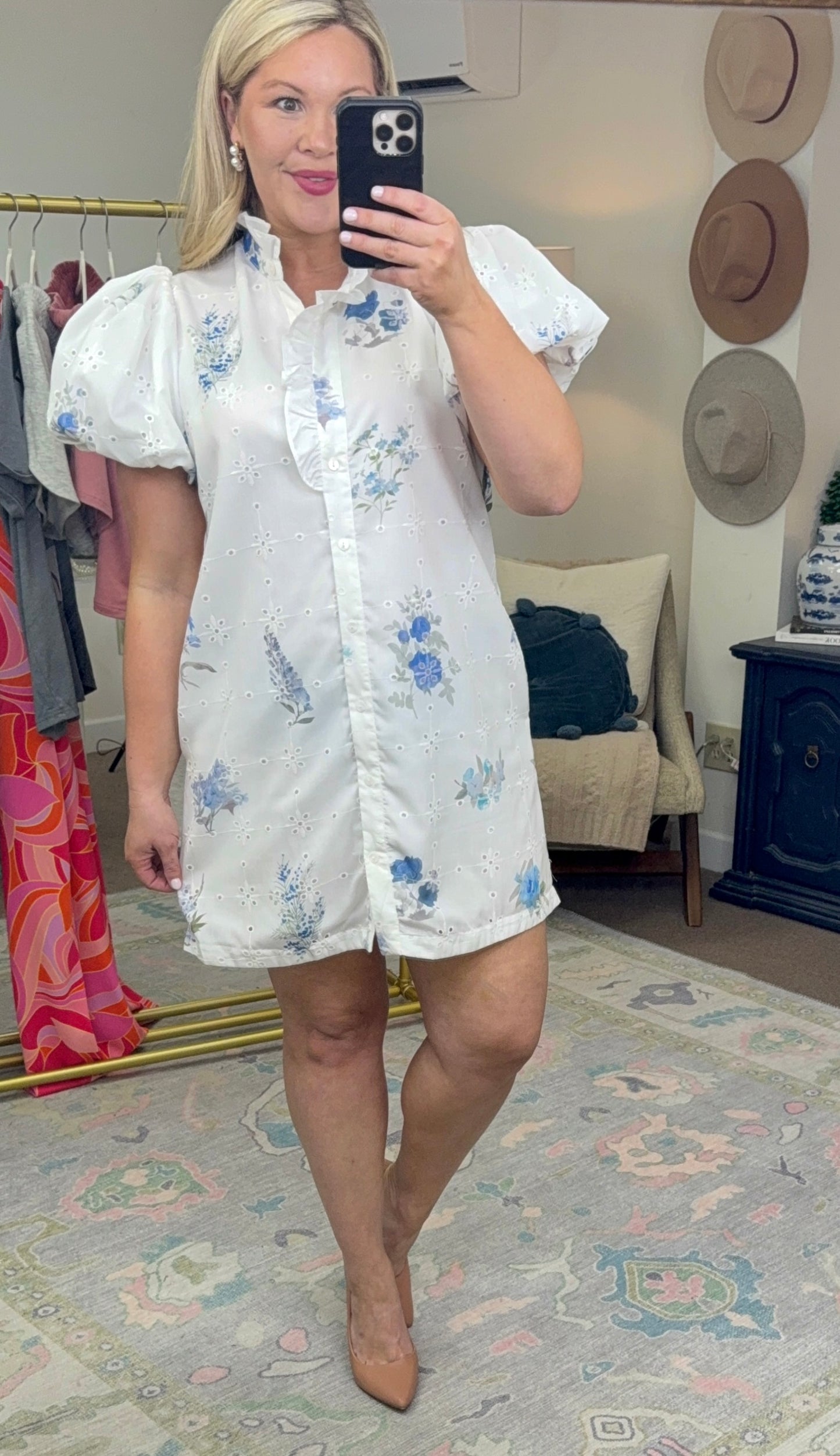 Garden Party Floral Print Eyelet Dress