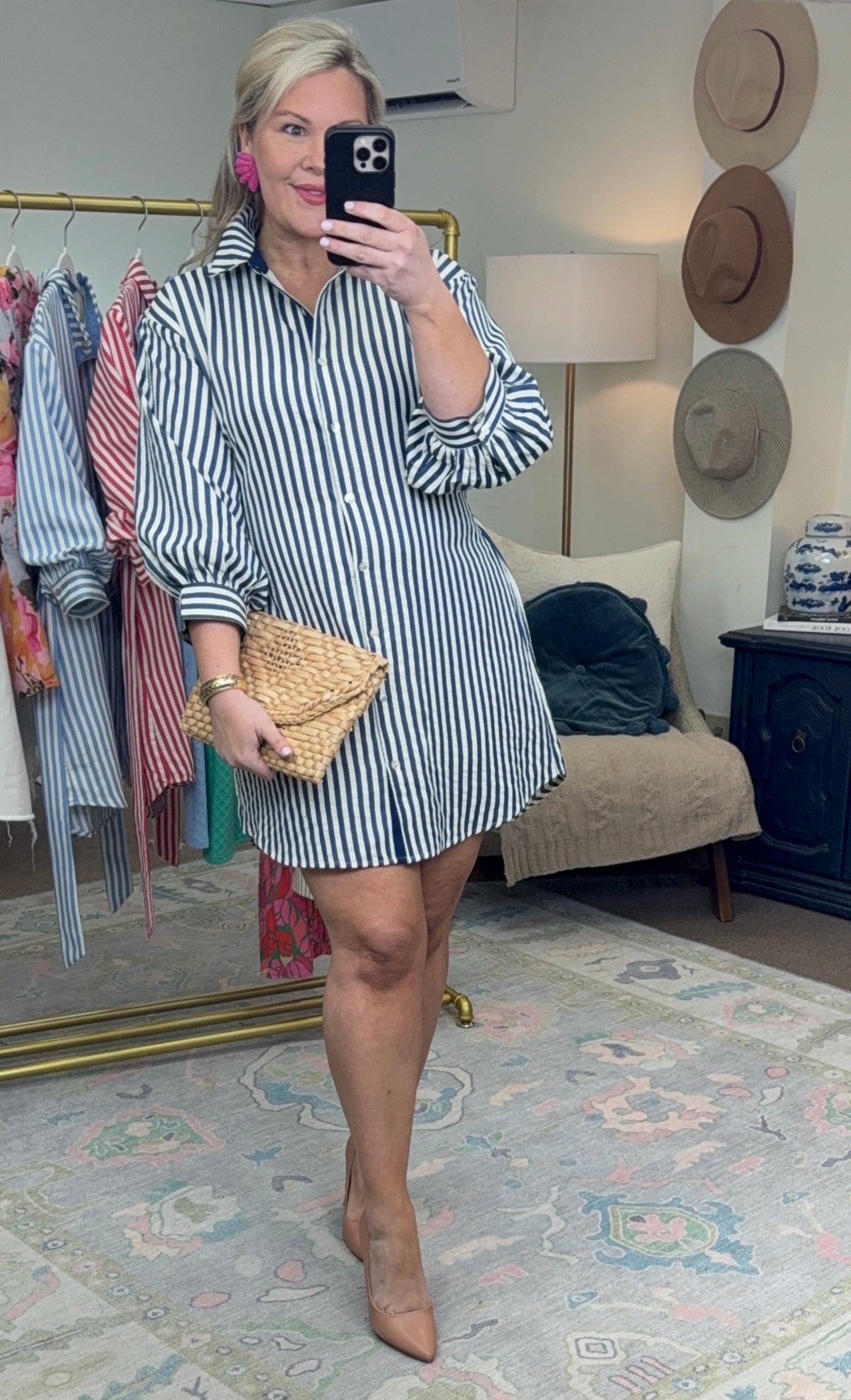 Mostly You Stripe Sash Waist Shirt Dress