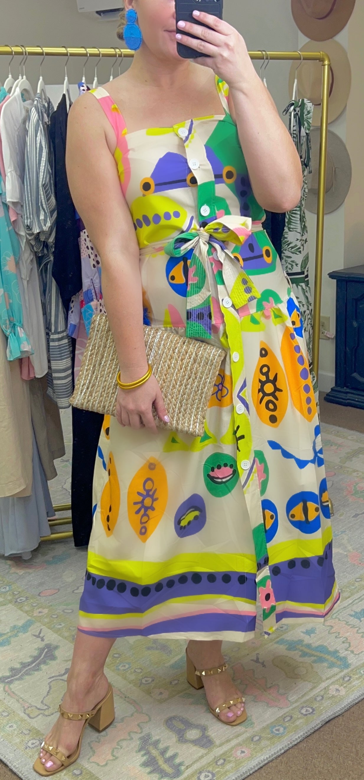 New Perspective Abstract Print Belted Dress