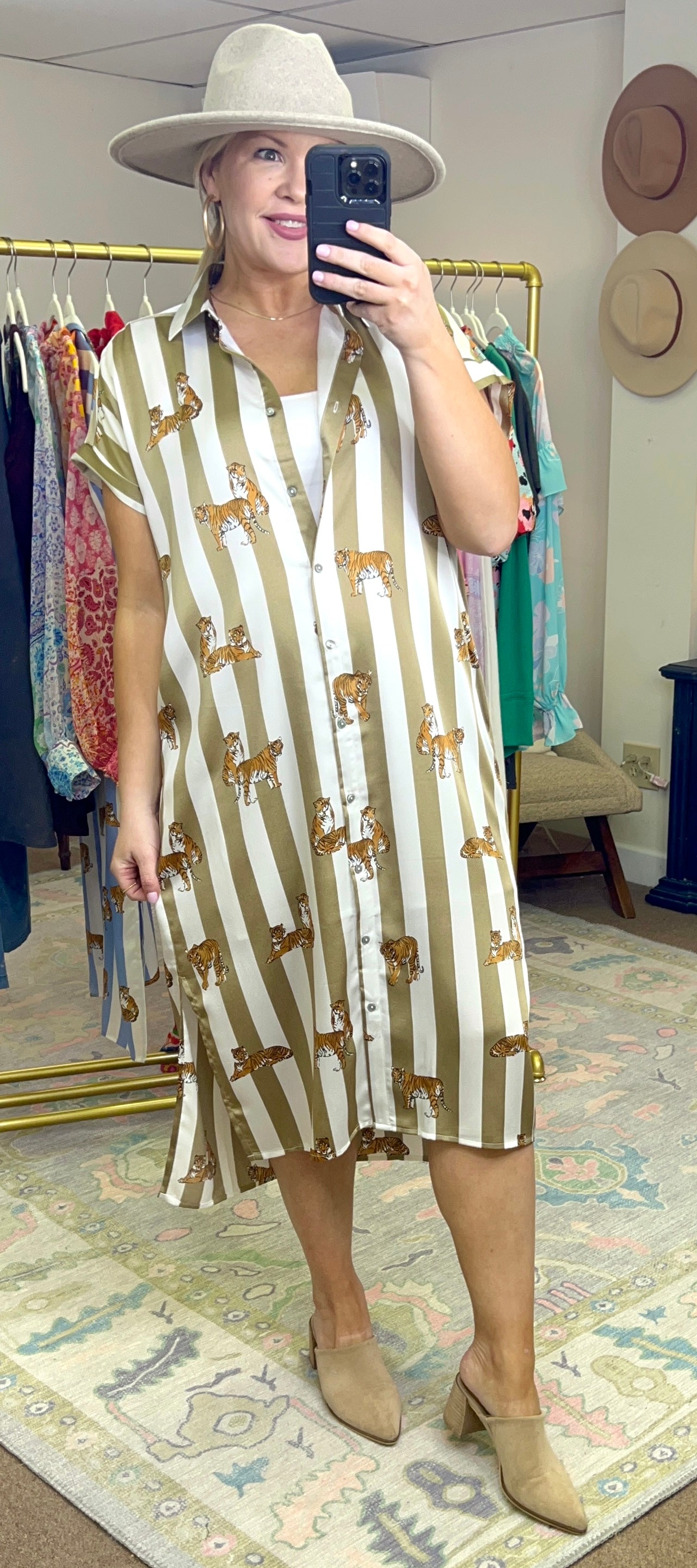 Stripe Tiger Midi Shirt Dress