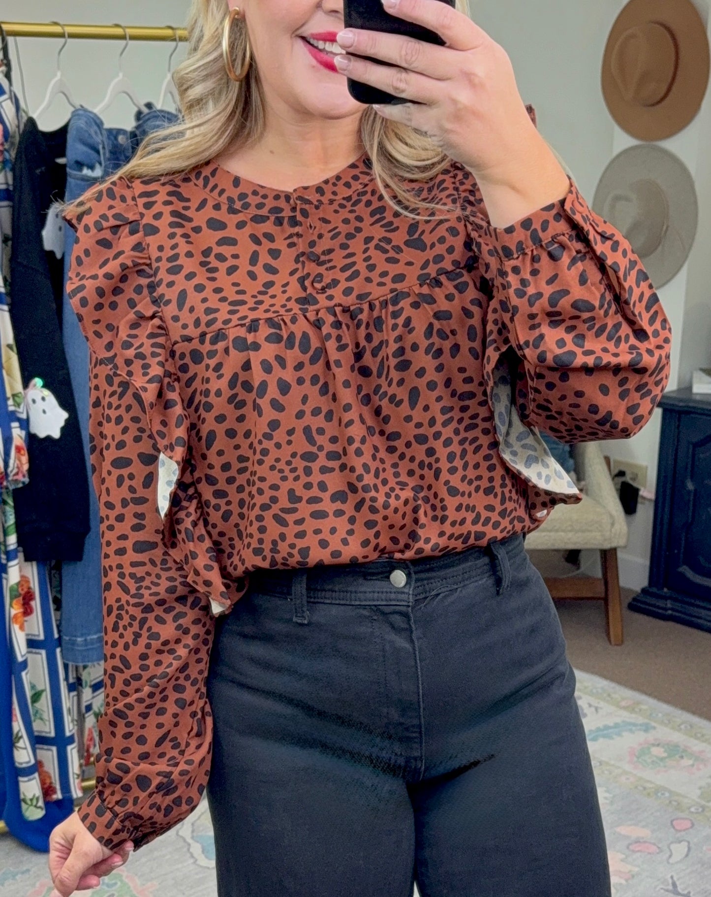 Haute Spot Print Ruffle Blouse