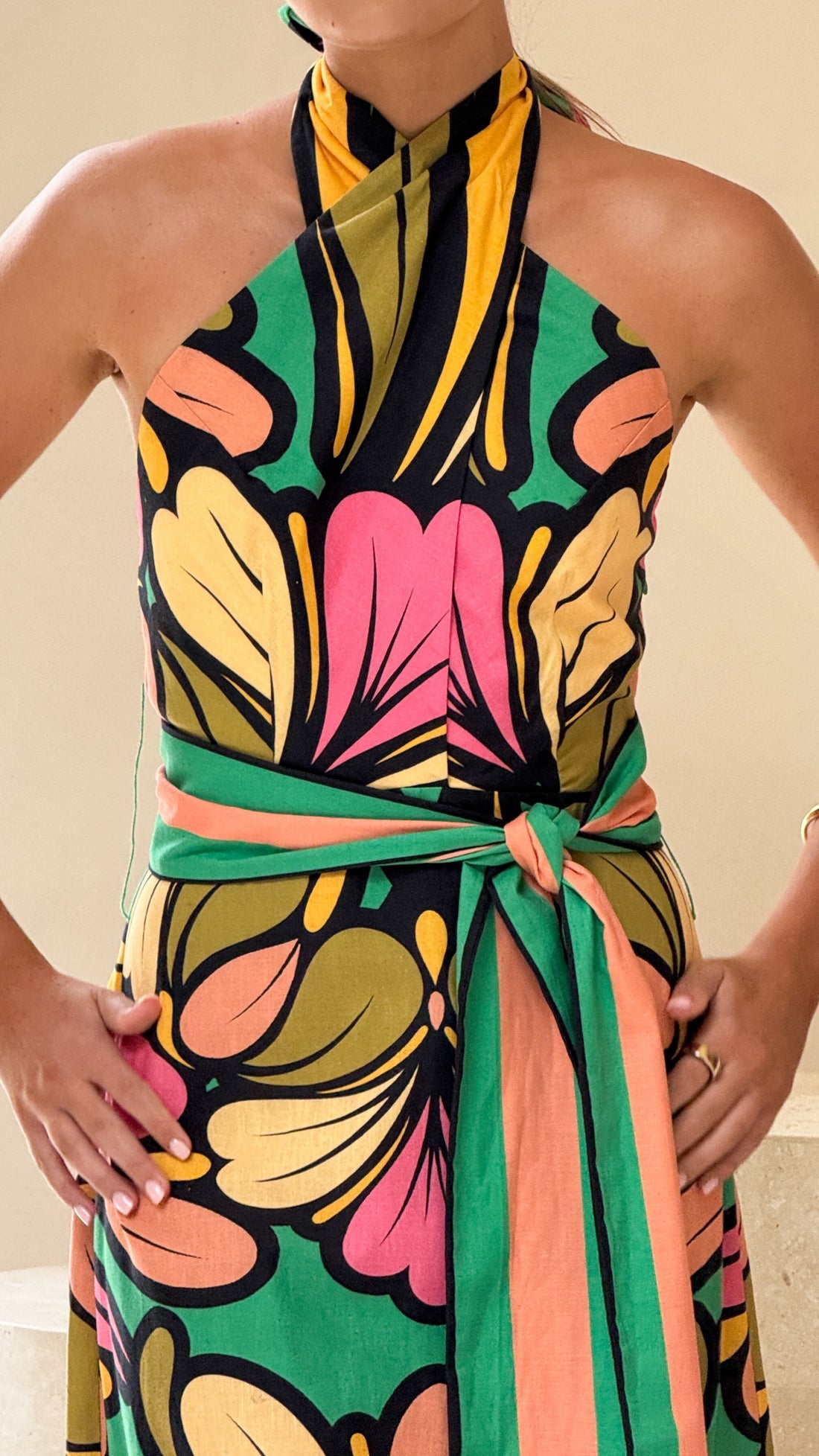 Lady Lotus Twist Halter Maxi Dress