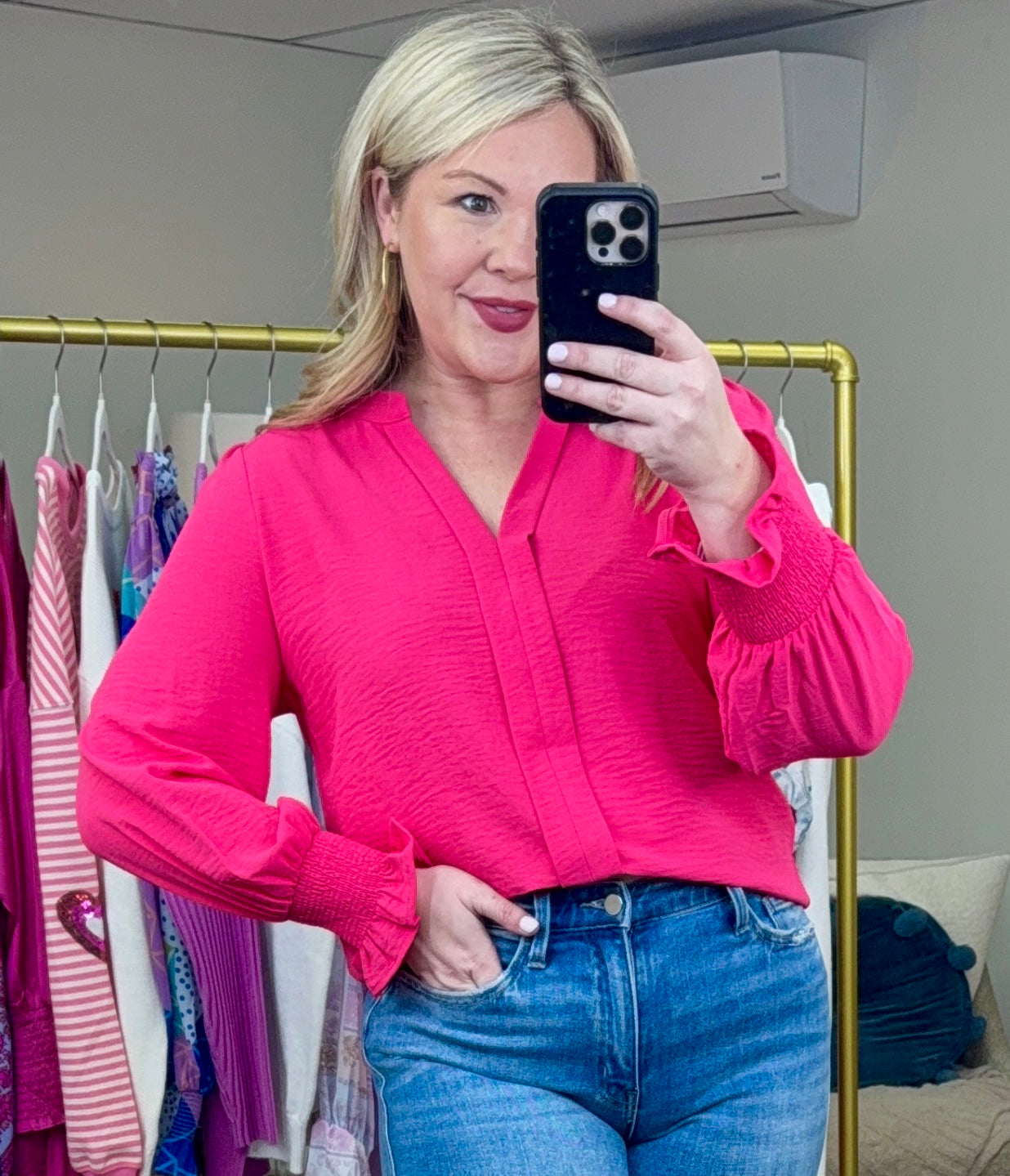 Undivided Attention Notch V-Neck Blouse
