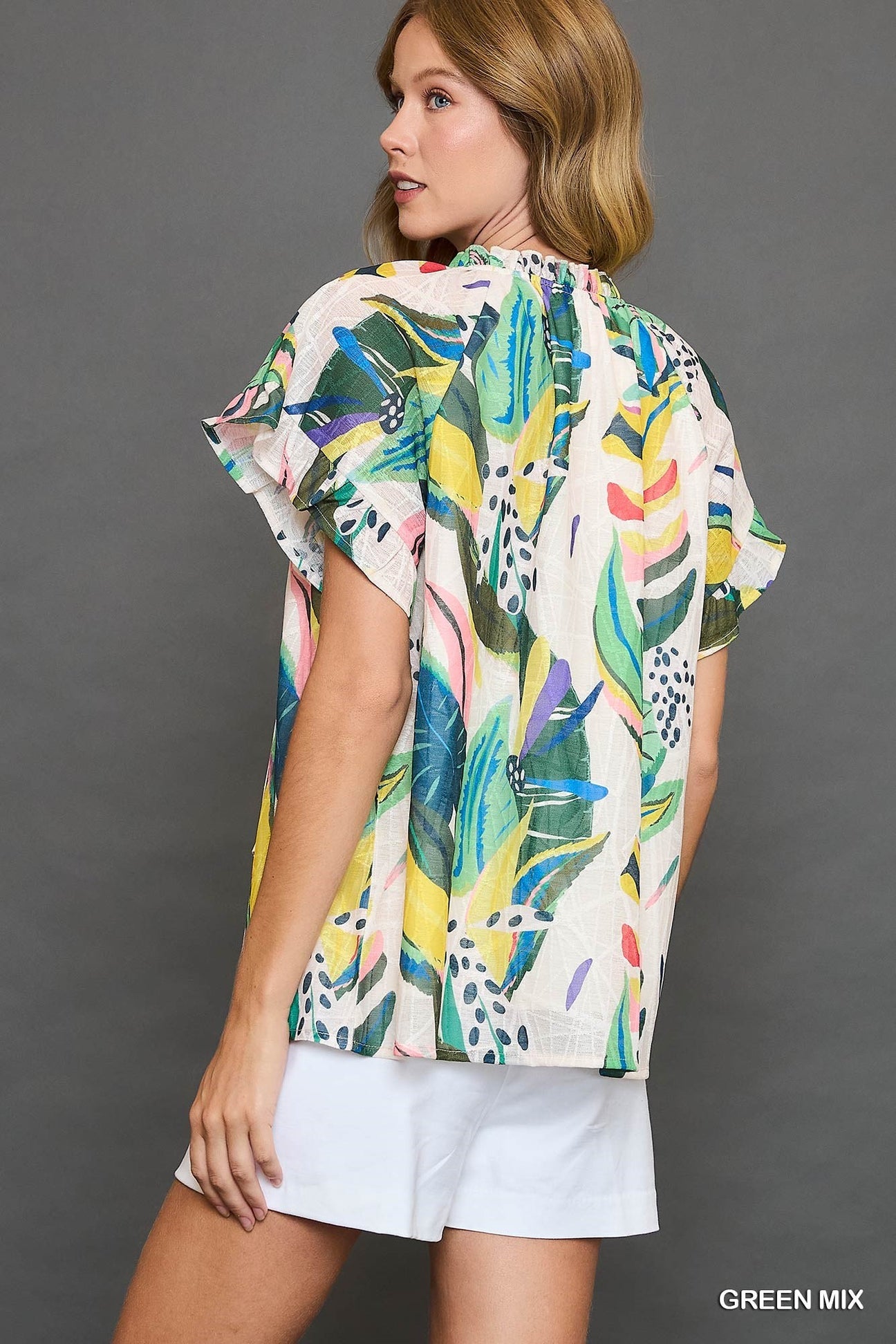 Palms Away Abstract Print Blouse