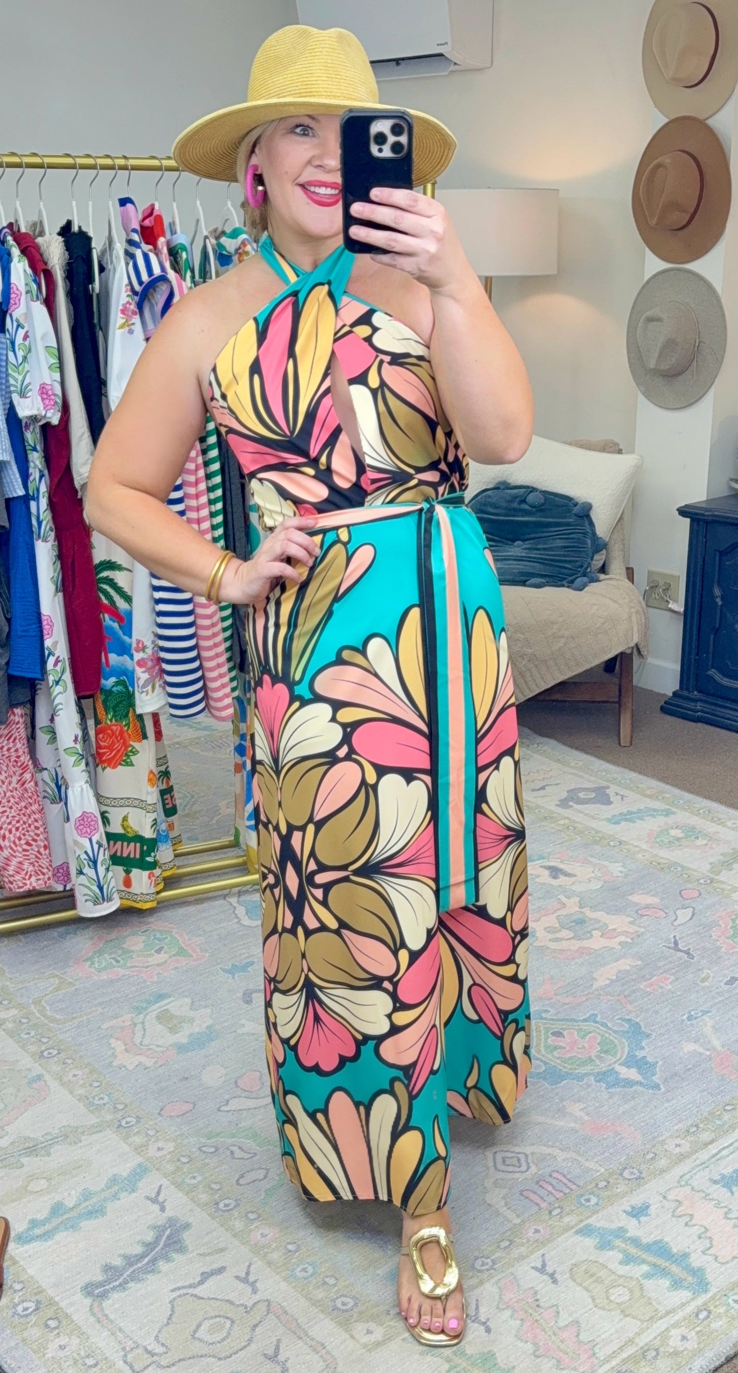 Lady Lotus Twist Halter Maxi Dress