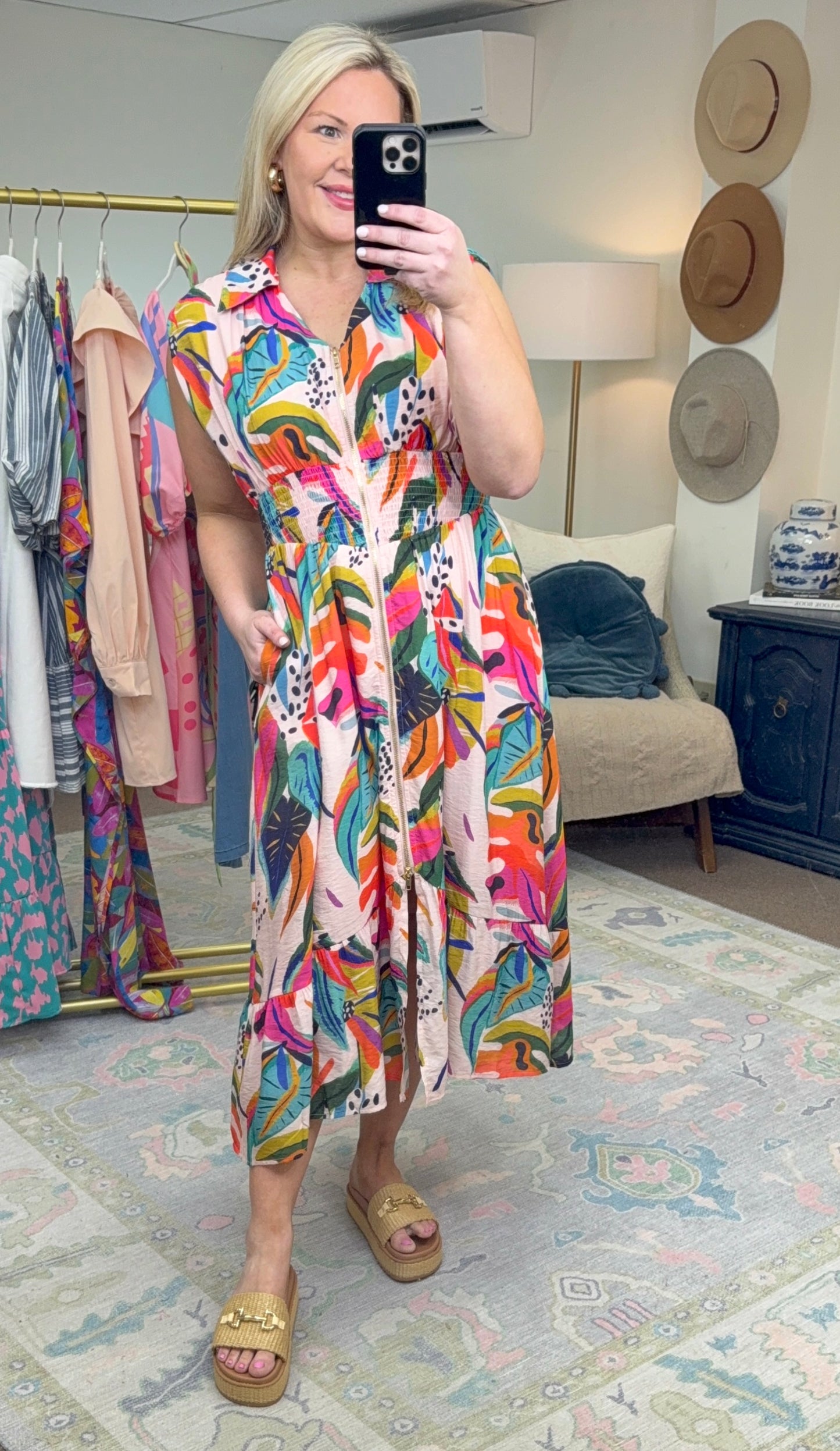 Private Island Palm Print Midi Dress