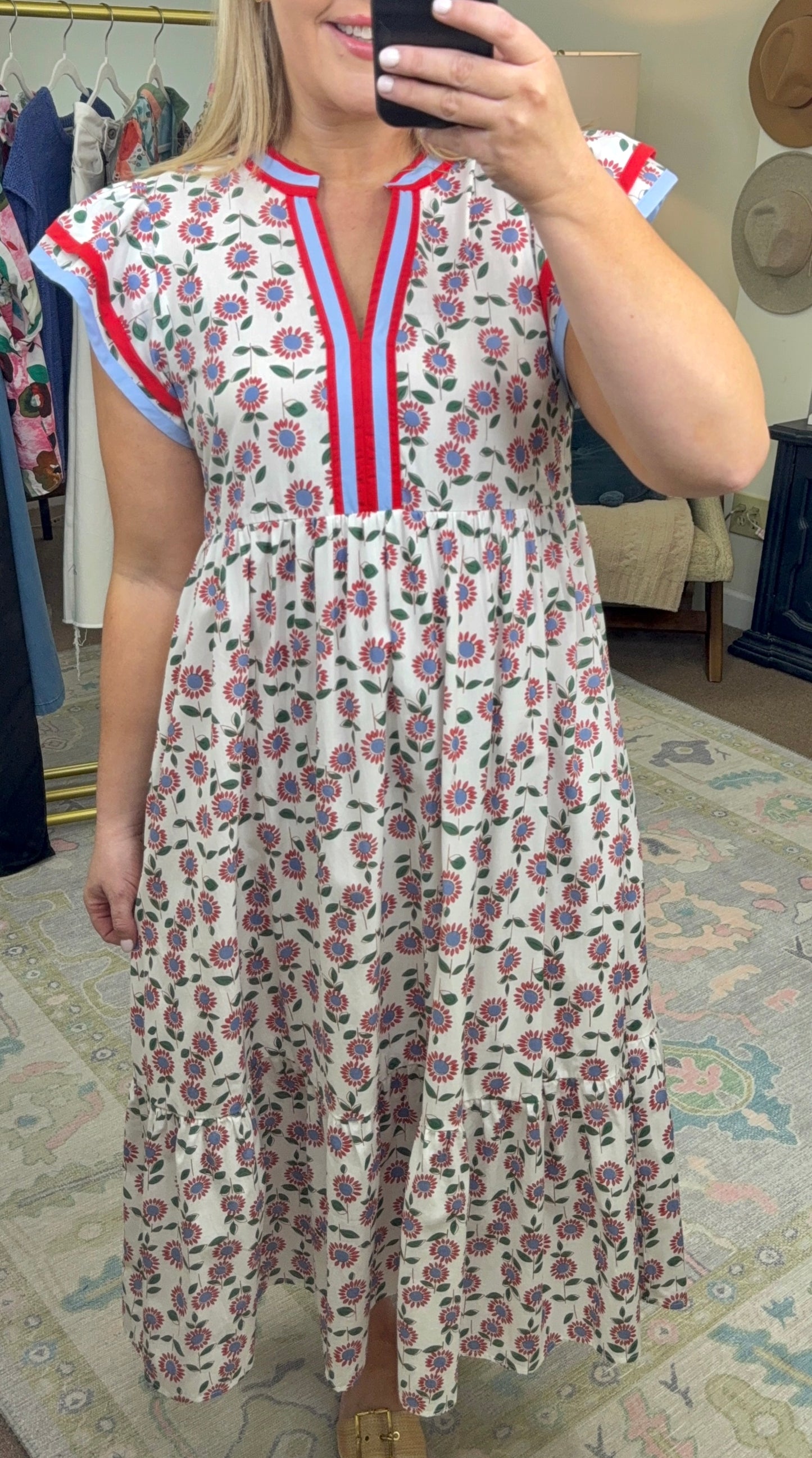 ✨RESTOCK✨ Simpler Times Printed Flutter Sleeve Midi Dress