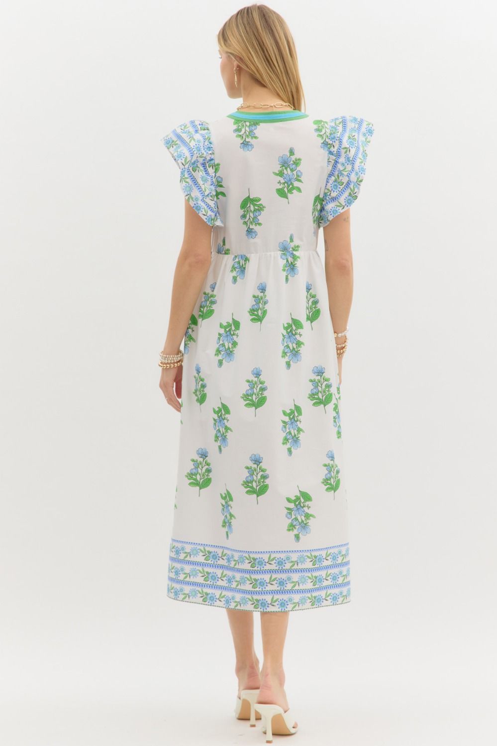 I Do Declare Printed Flutter Sleeve Midi Dress