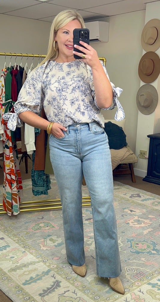 ENTRO: Timeless Love Blue Toile Blouse