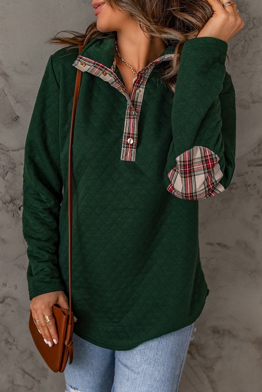 Quilted Tartan Elbow Patch Pullover