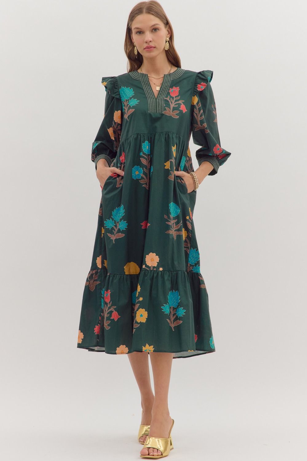 Petals and Poetry Ruffle Midi Dress