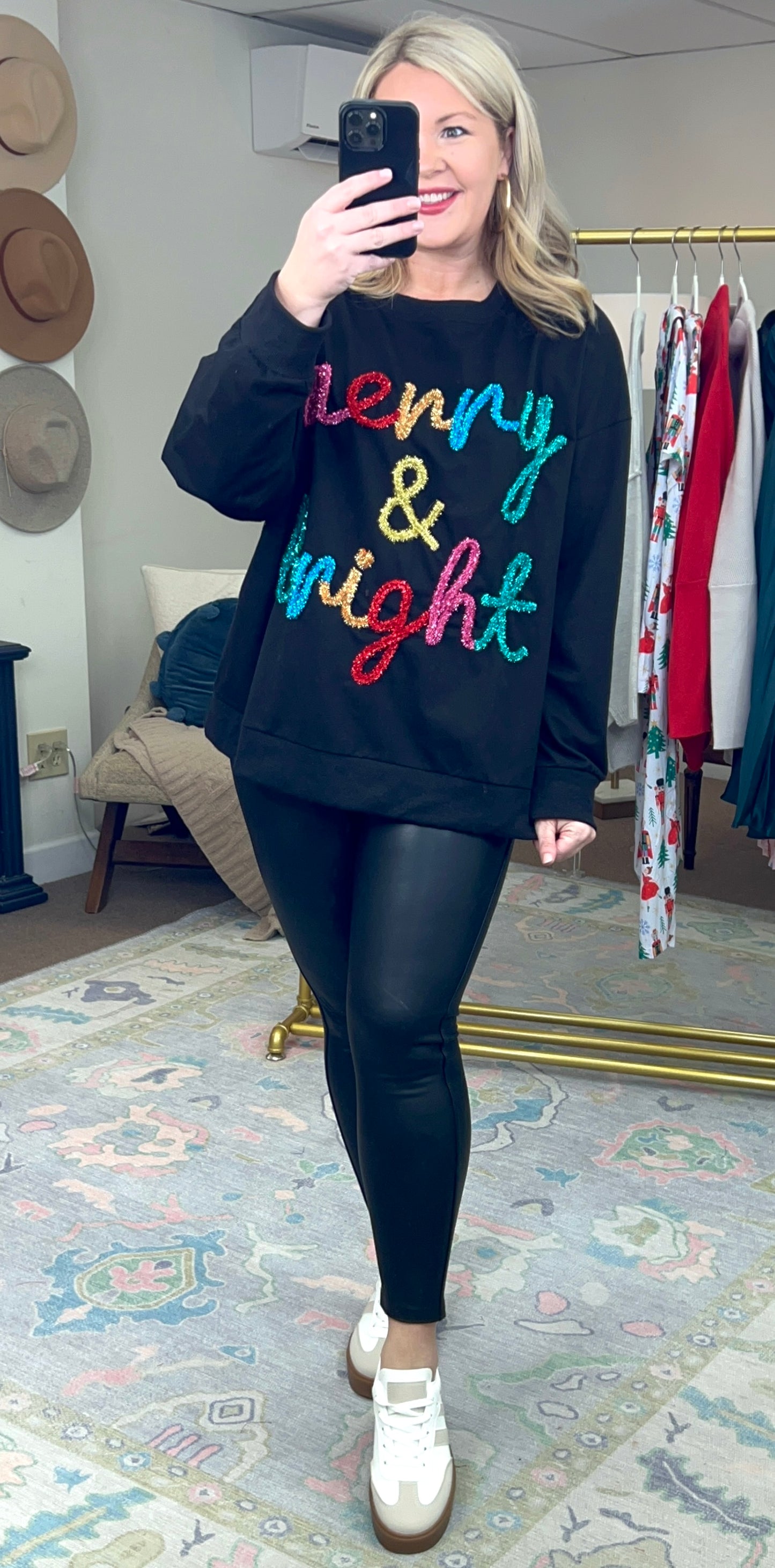 Merry & Bright Tinsel Embellished Pullover Top