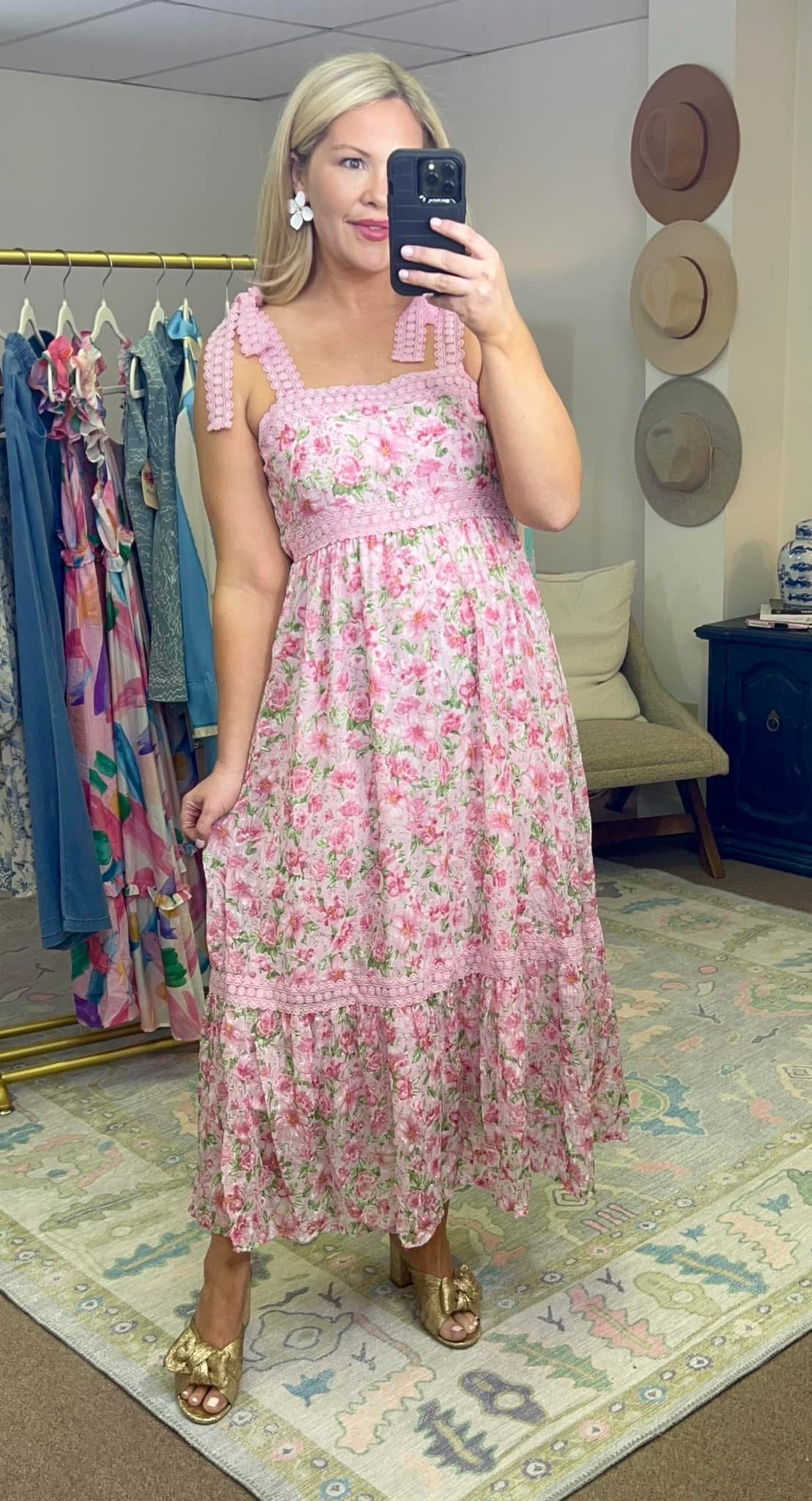 Fresh Florals Tie Strap Maxi Dress