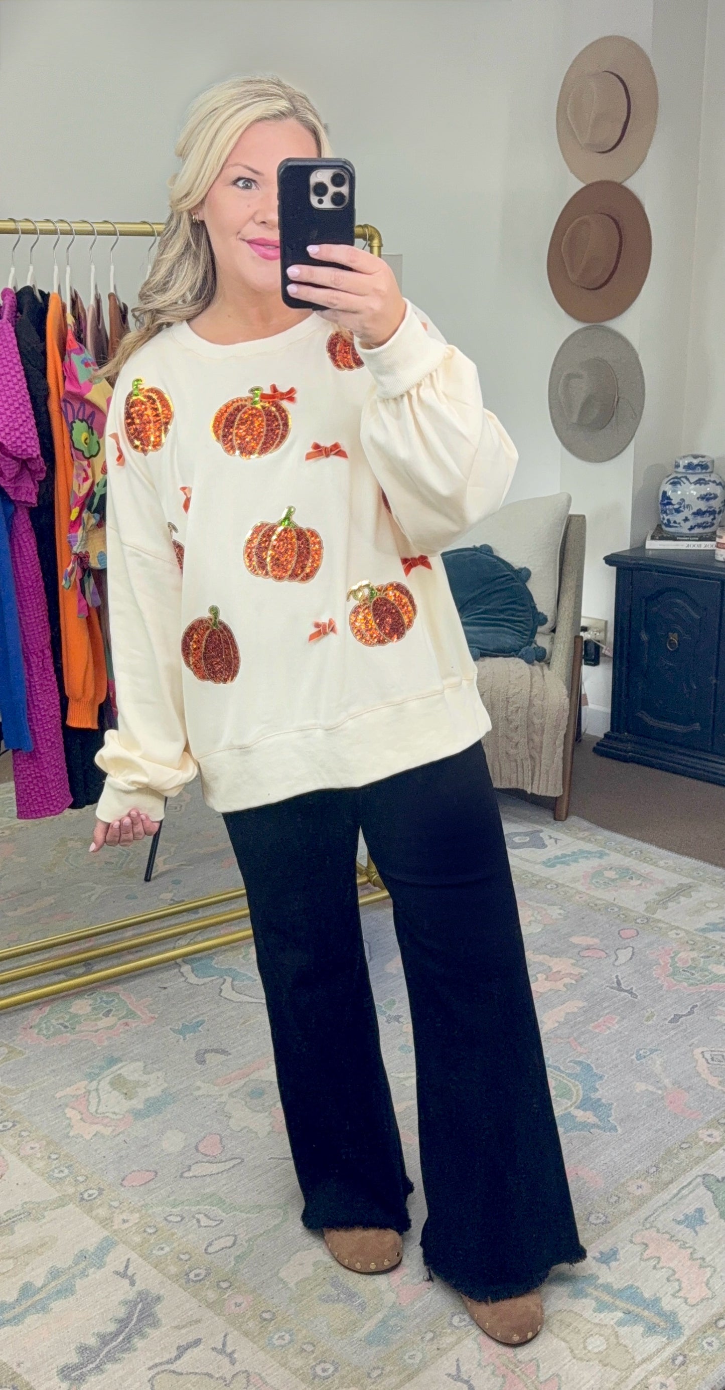 Pick of the Patch Sequin Pumpkin Oversized Pullover