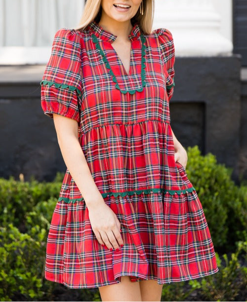 **MORE COLORS** The Sweetest Season Tartan Ric-Rac Dress