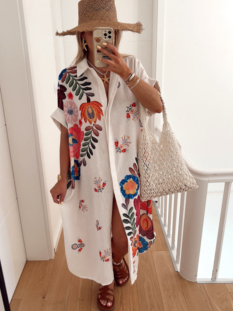Maldives Motif Print Shirt Dress