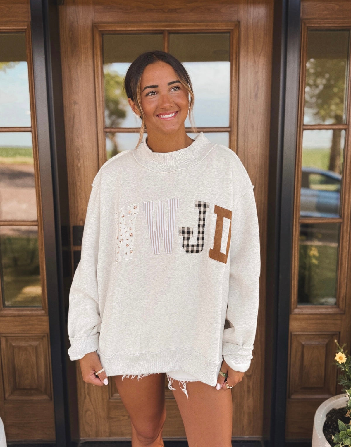 WWJD Embroidered Patch Mock Neck Sweatshirt— PREORDER