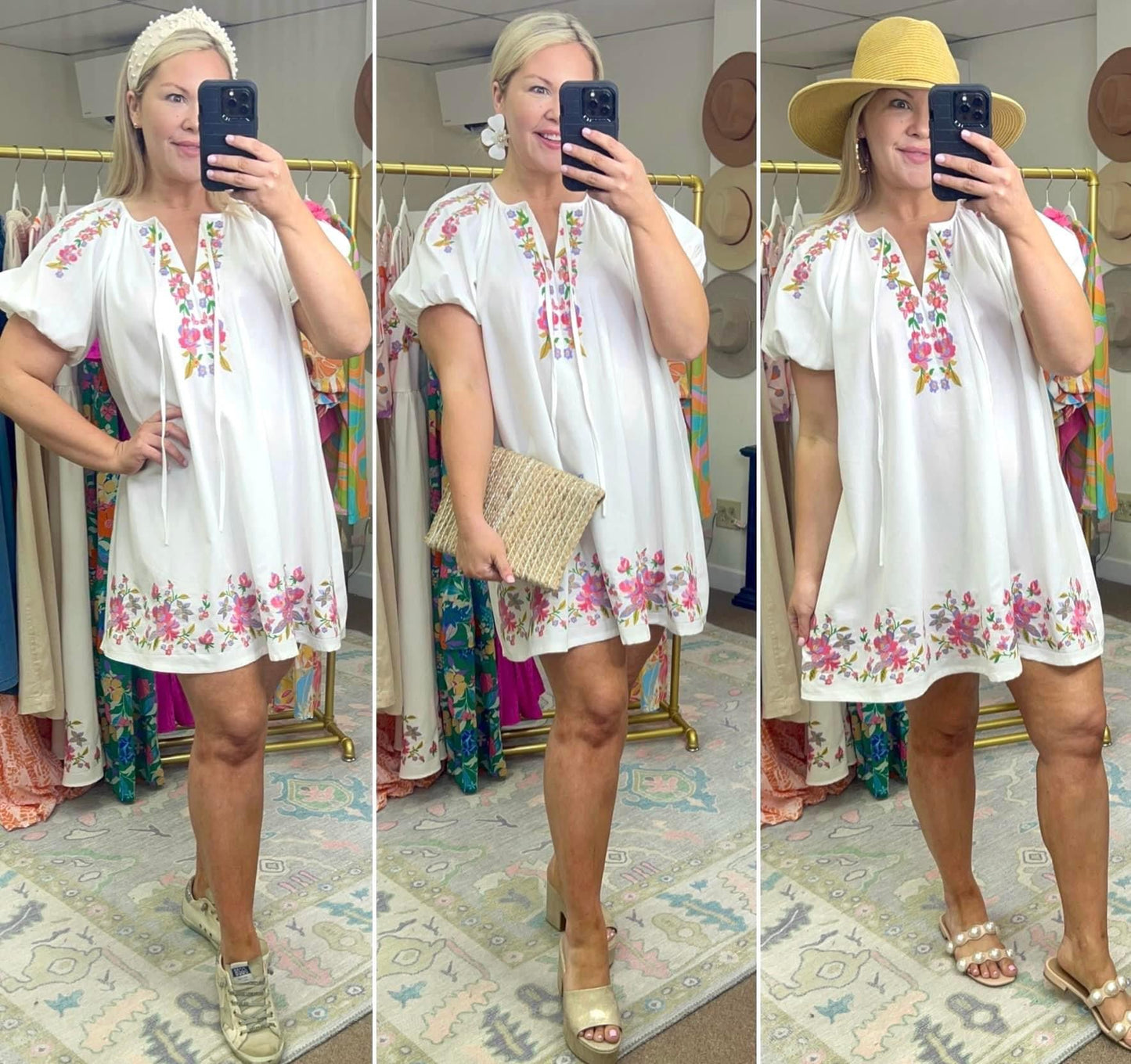 Daily Delight Linen Embroidered Puff Sleeve Dress