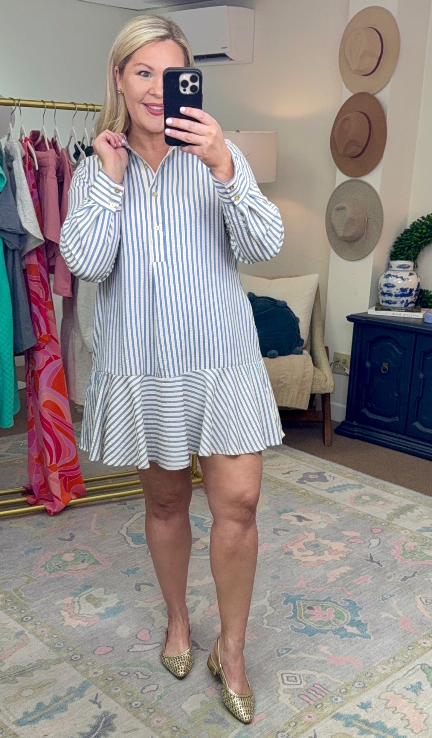 Head Start Stripe Flounced Shirt Dress