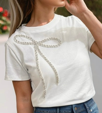 Laid Back Luxe Bow Embellished Tee