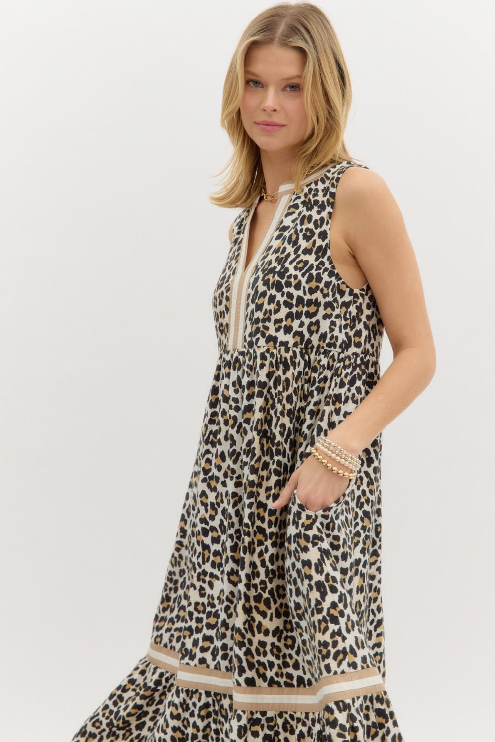Present Moment Leopard Print Midi Dress
