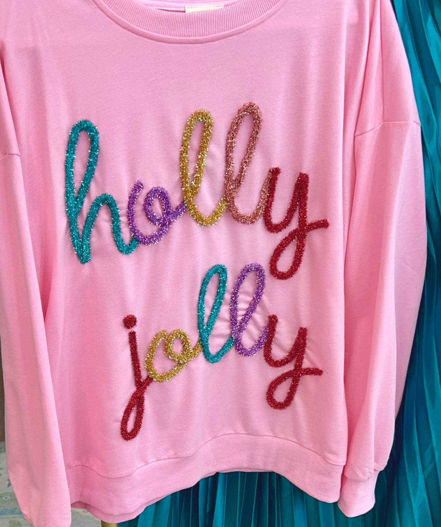 Holly Jolly Tinsel Embellished Pullover Top