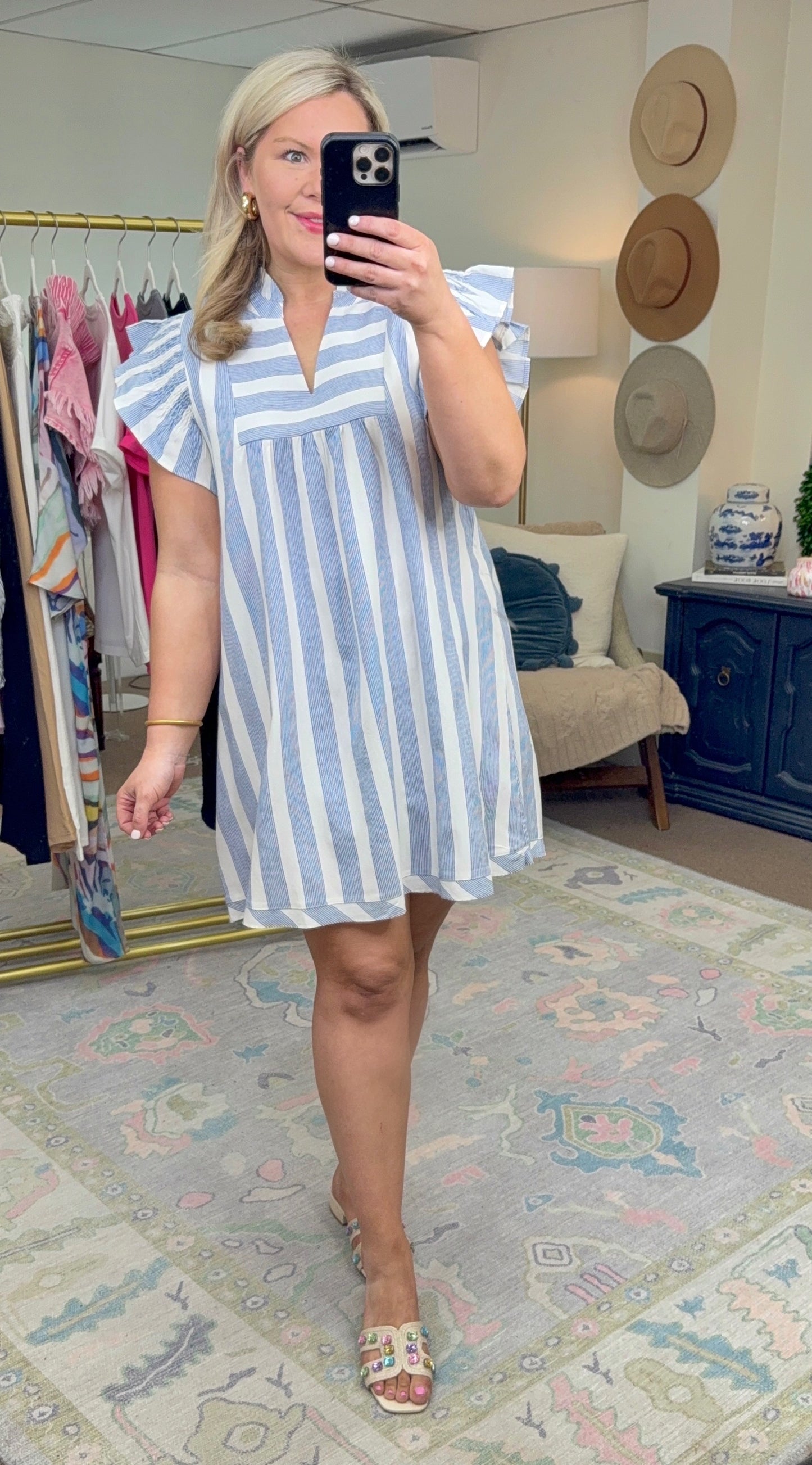 Wonderful Day Stripe Flutter Sleeve Dress