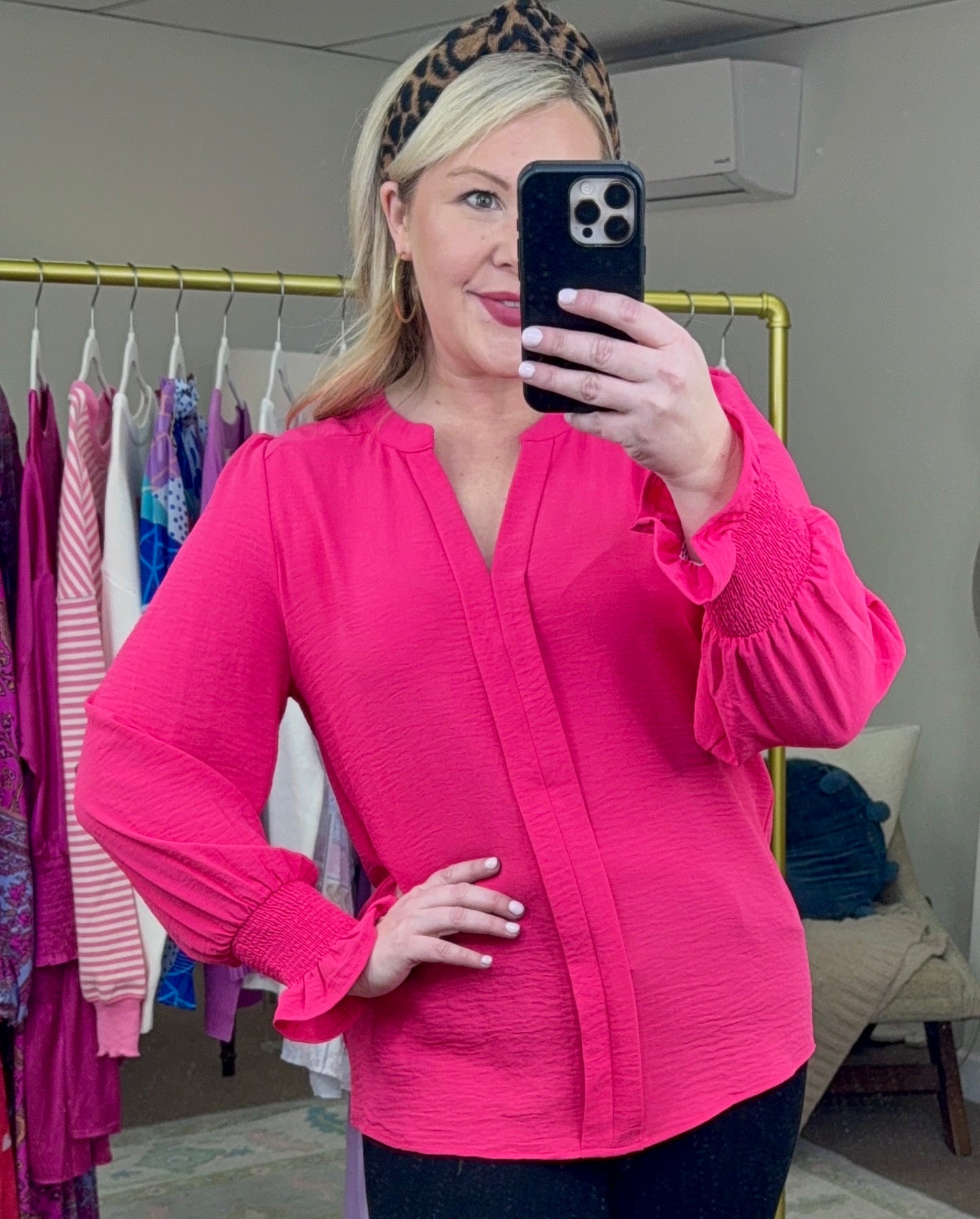 Undivided Attention Notch V-Neck Blouse