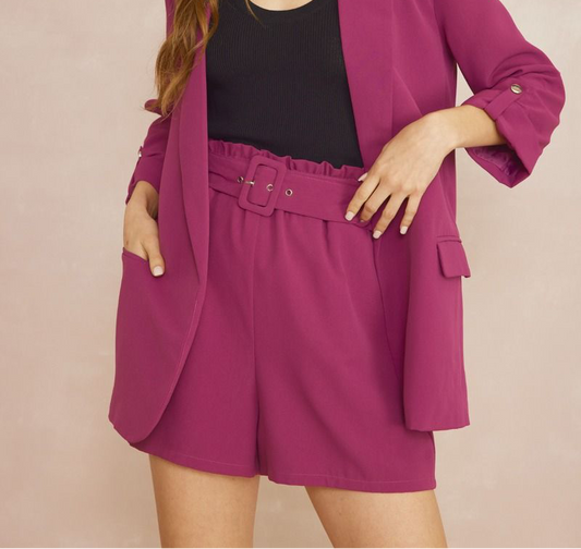 ENTRO: Jewel Tone Belted Shorts