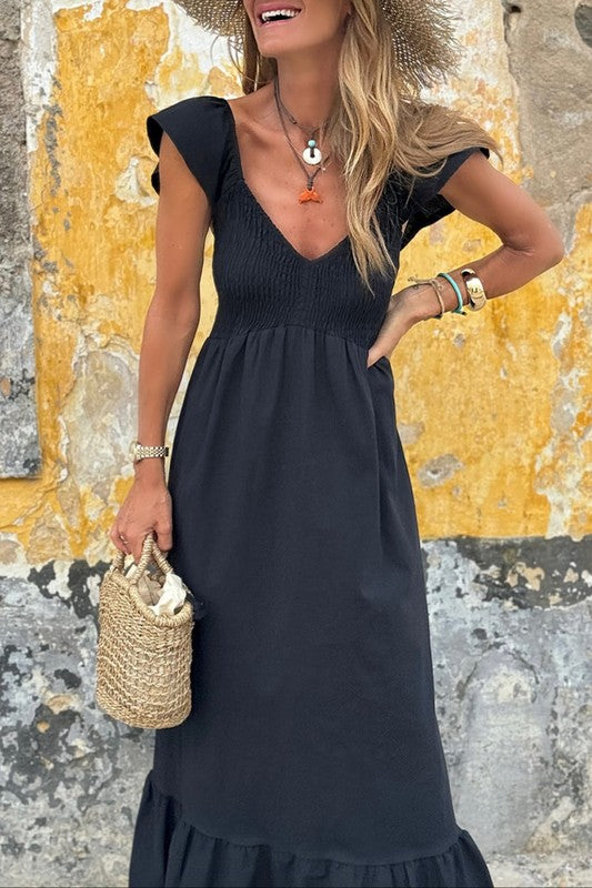 **More Colors** Makes Me Wonder Smocked Flutter Sleeve Maxi Dress