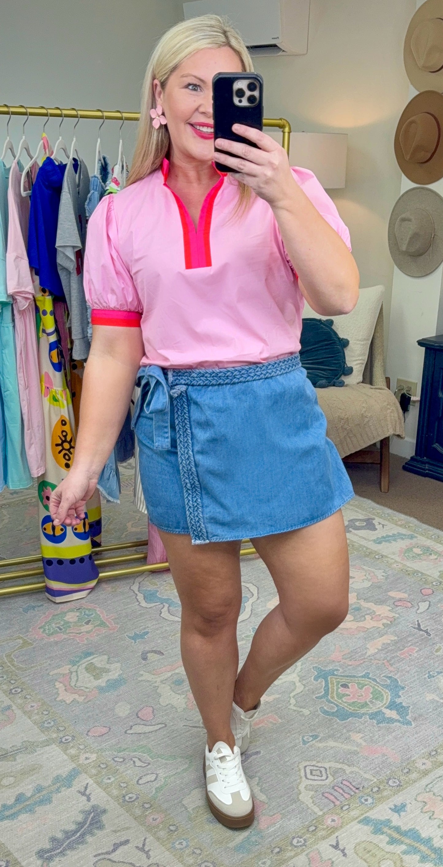 A New Day Colorblock Trim Puff Sleeve Blouse