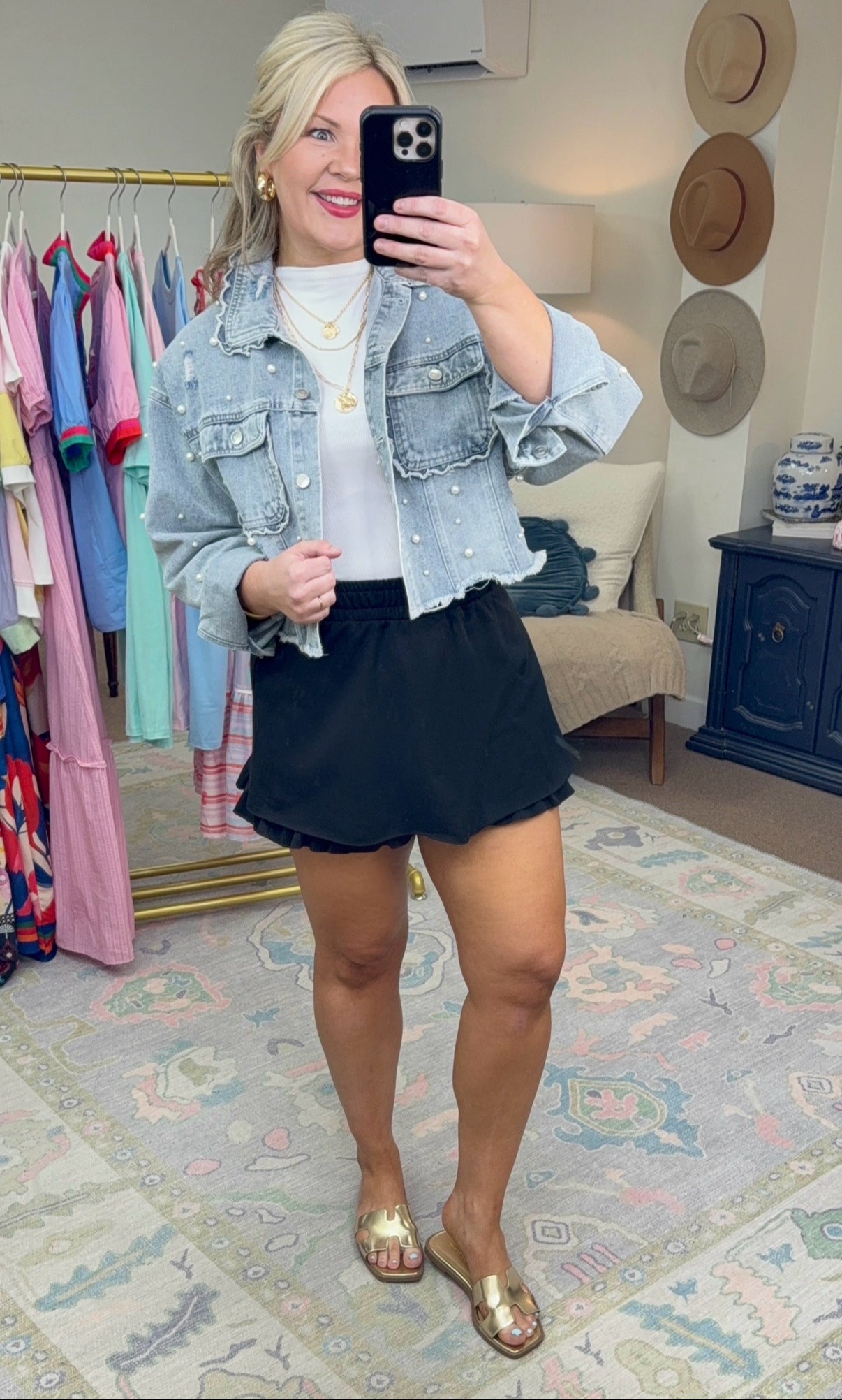 Sweet Gal Scallop Pearl Embellished Denim Jacket