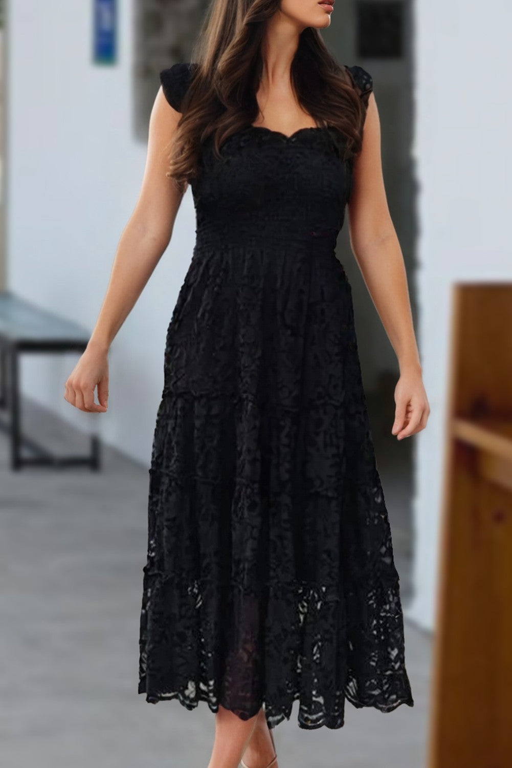 Black Lace Ruffle Nap Dress