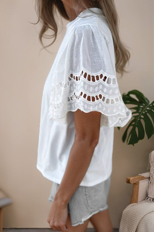 **MORE COLORS** Eye for an Eyelet Scalloped Sleeve Tee