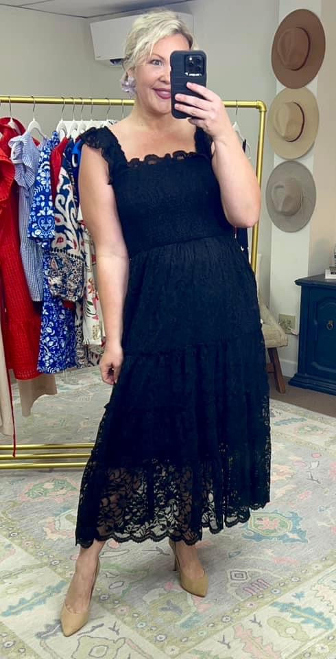 Black Lace Ruffle Nap Dress