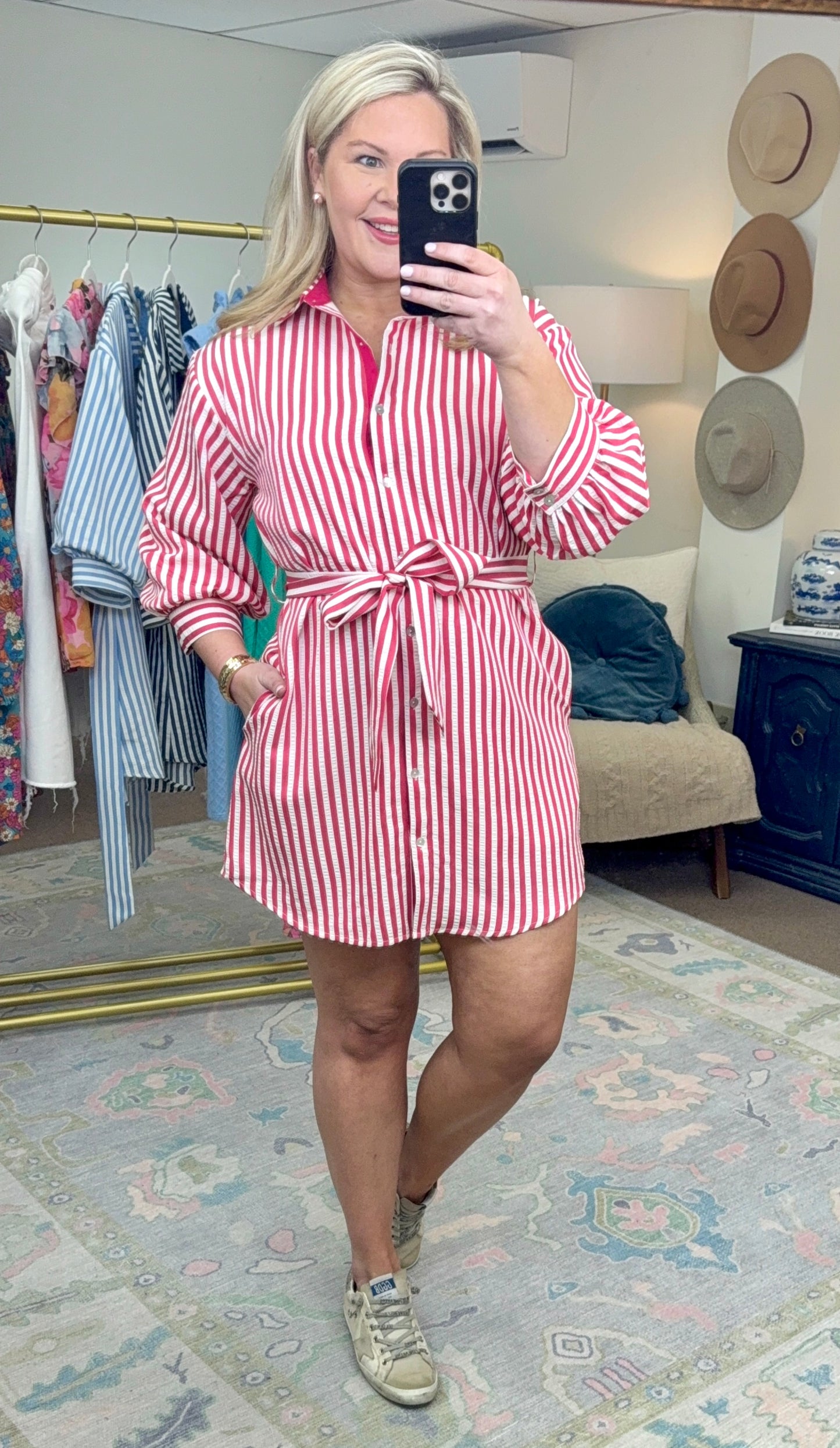 Mostly You Stripe Sash Waist Shirt Dress