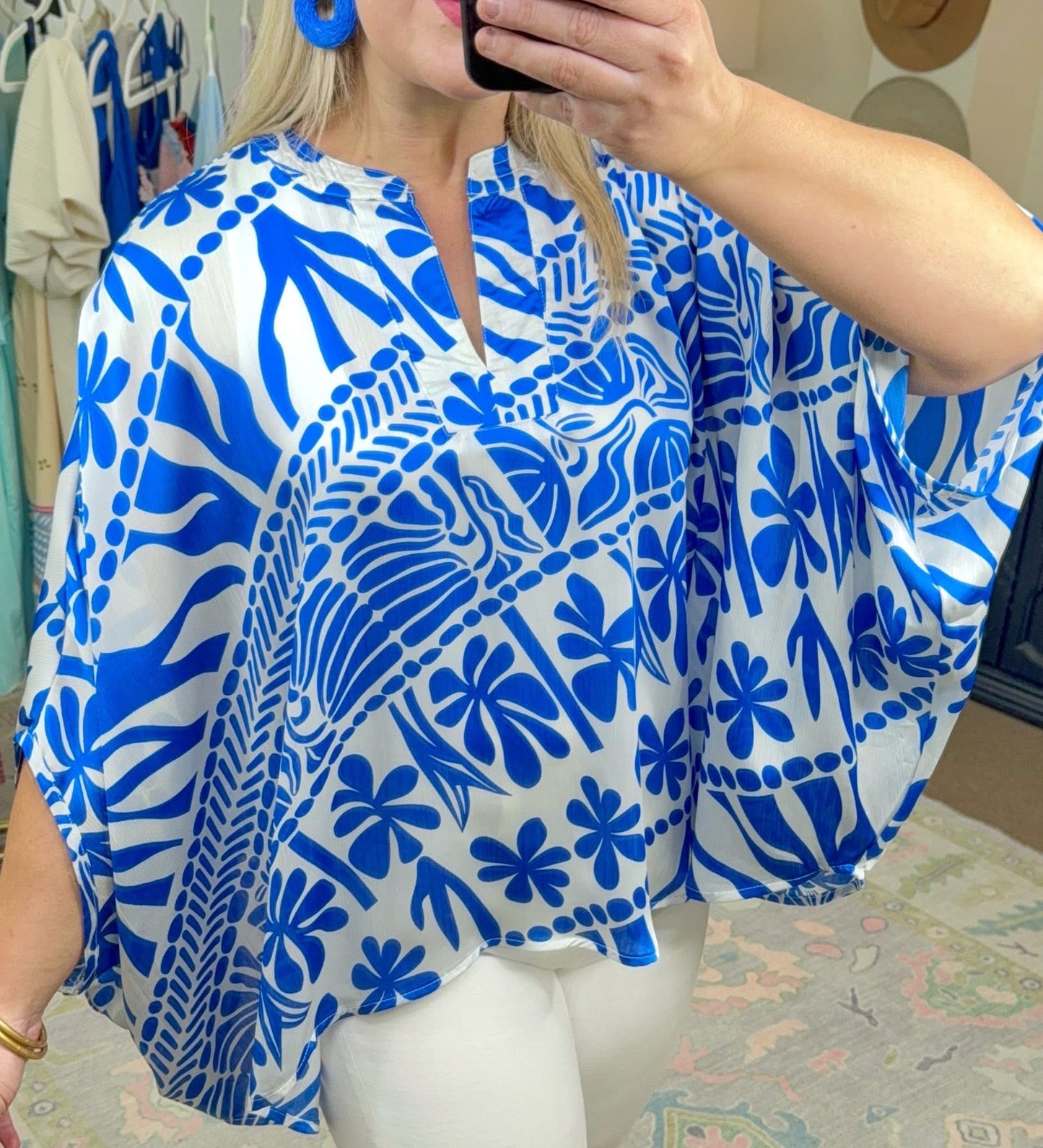 Not That Serious Blue Print Caftan Blouse