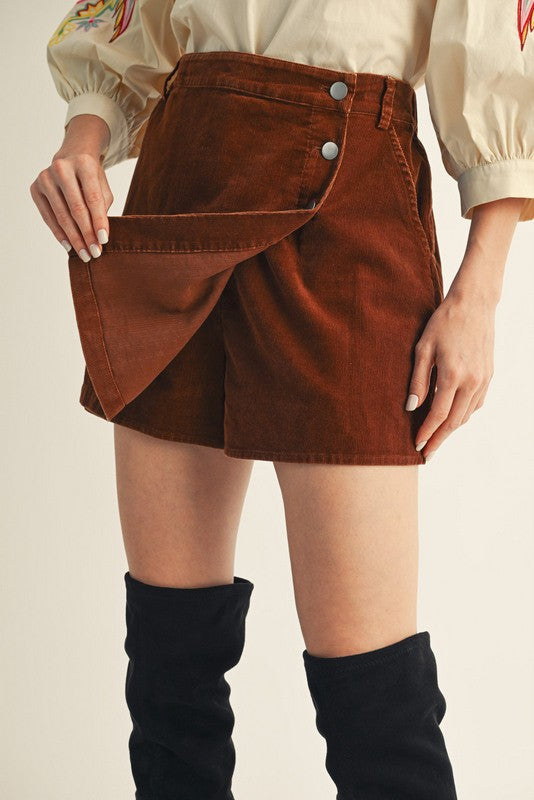**MORE COLORS** Proper Poise Button Up Corduroy Skort