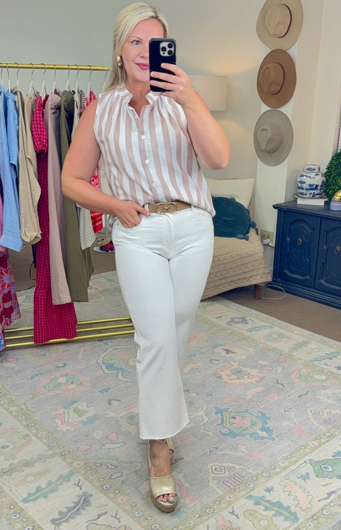 Straight Away Button Down Stripe Blouse