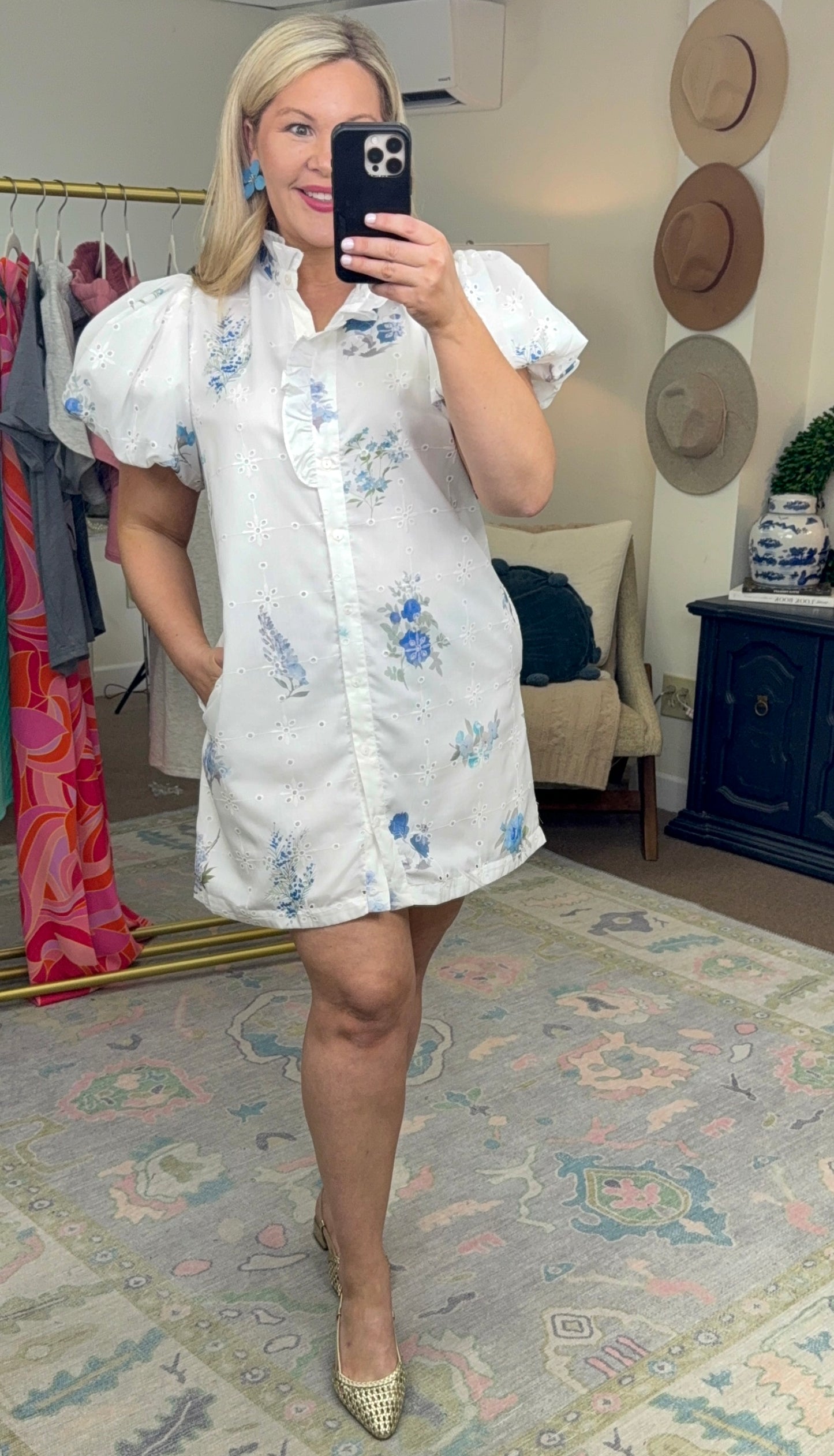 Garden Party Floral Print Eyelet Dress
