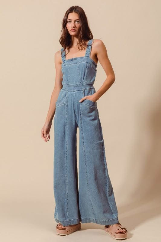 Night in Nashville Wide Leg Denim Jumpsuit