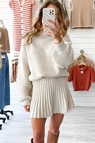 **MORE COLORS** Sweater Together Knit Pleated Skirt Set