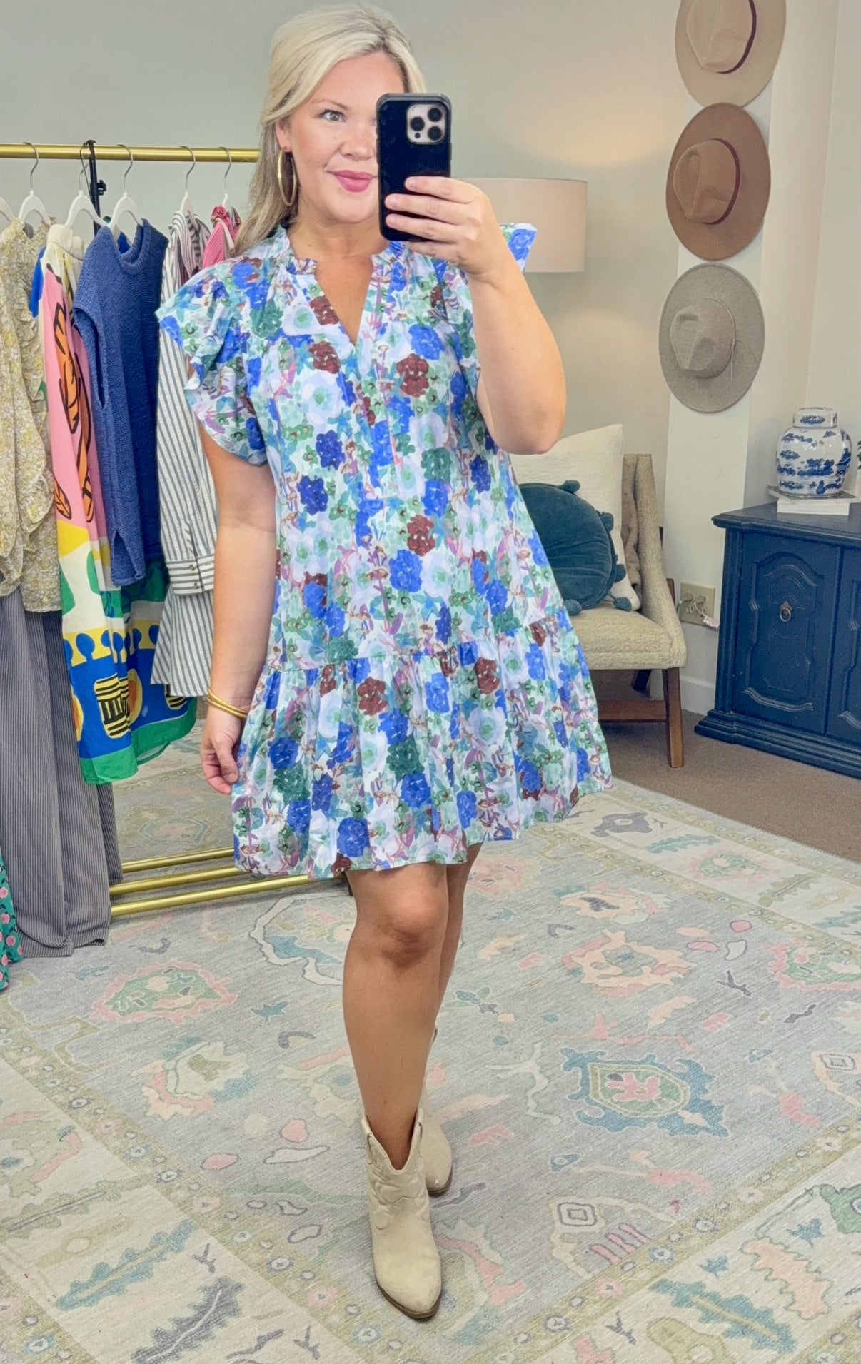 ENTRO: Watercolor Floral Flutter Sleeve Dress