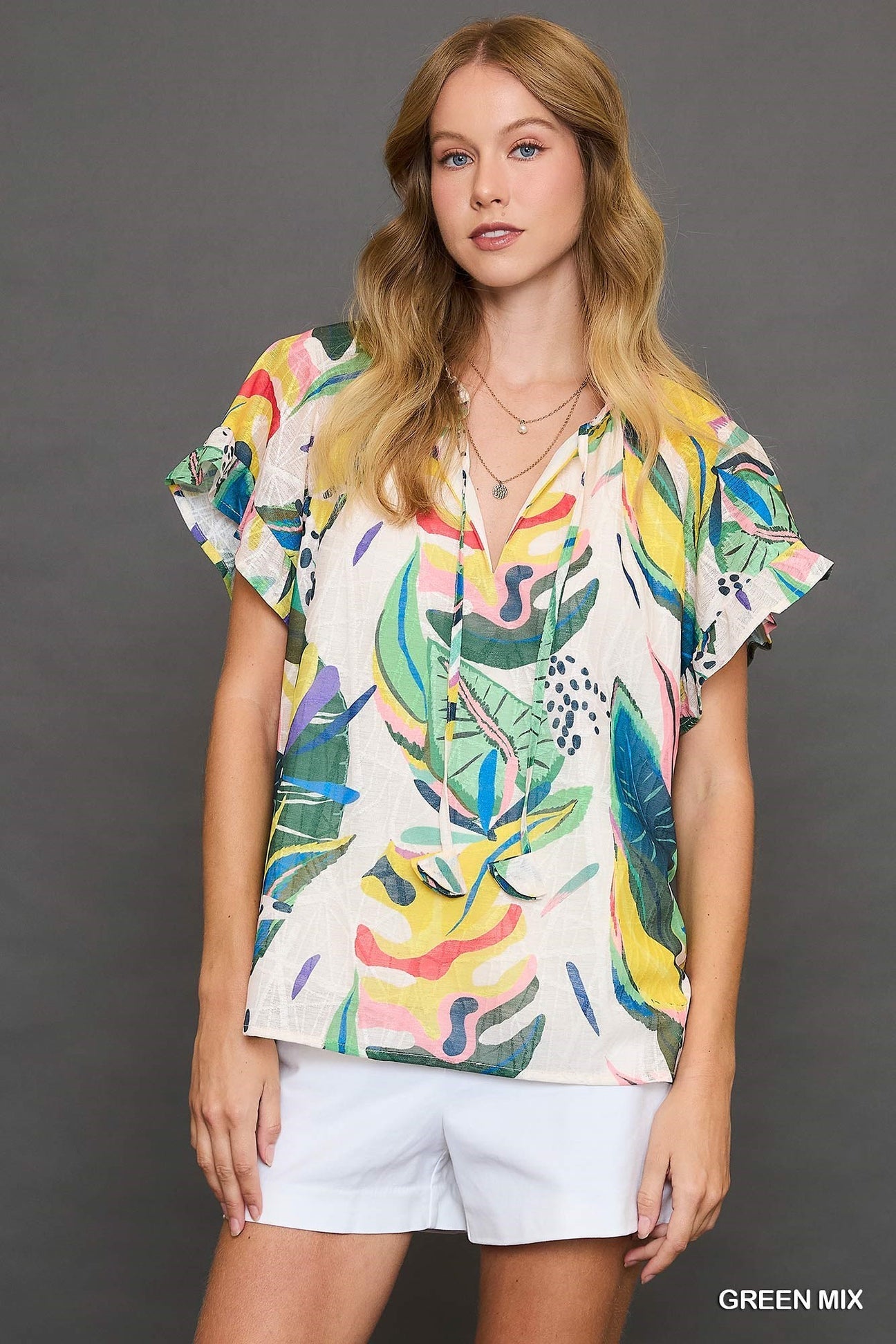 Palms Away Abstract Print Blouse