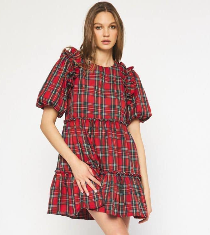Tartan Plaid Ruffle Dress