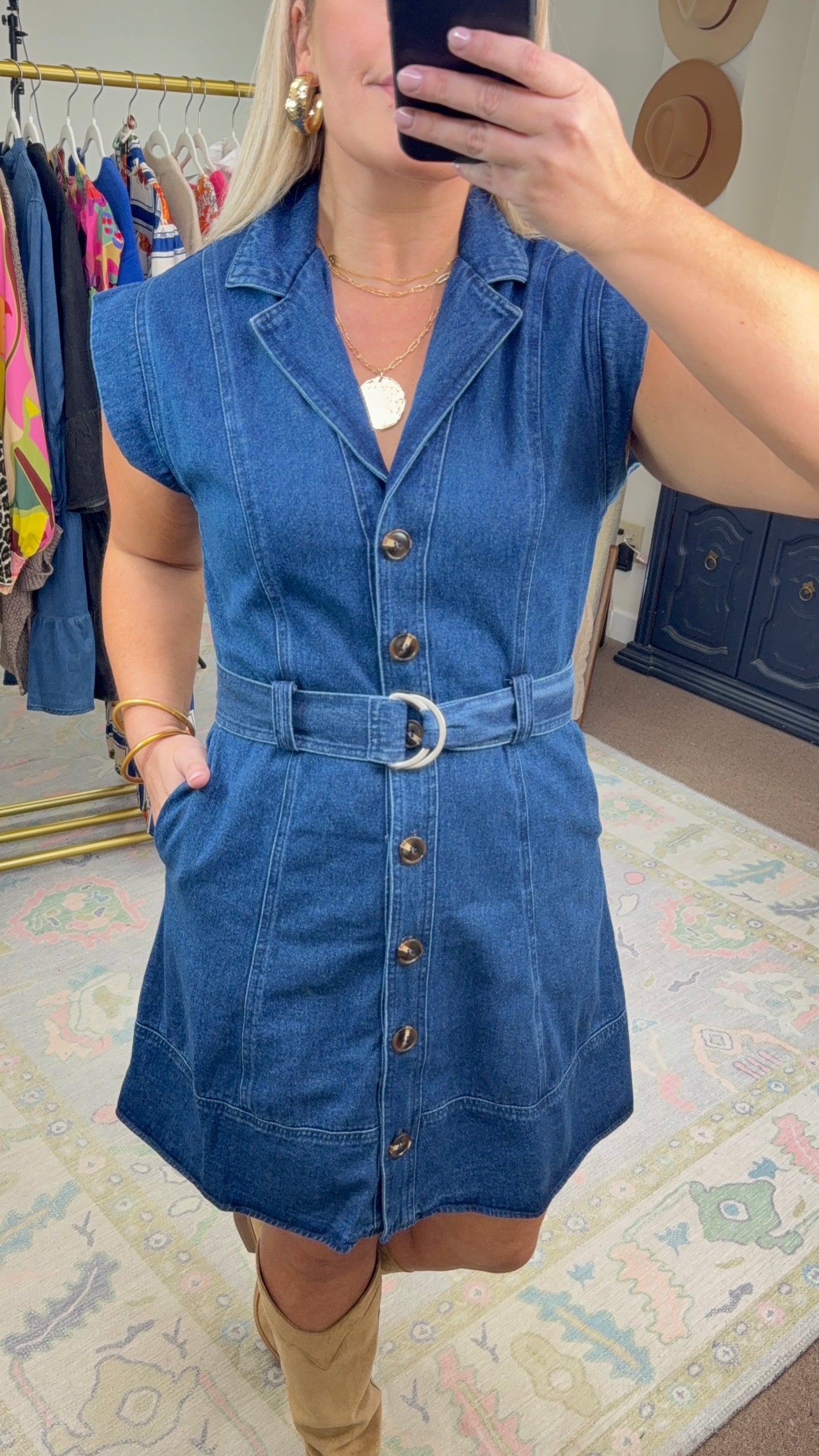 Dream in Denim Belted Shirt Dress