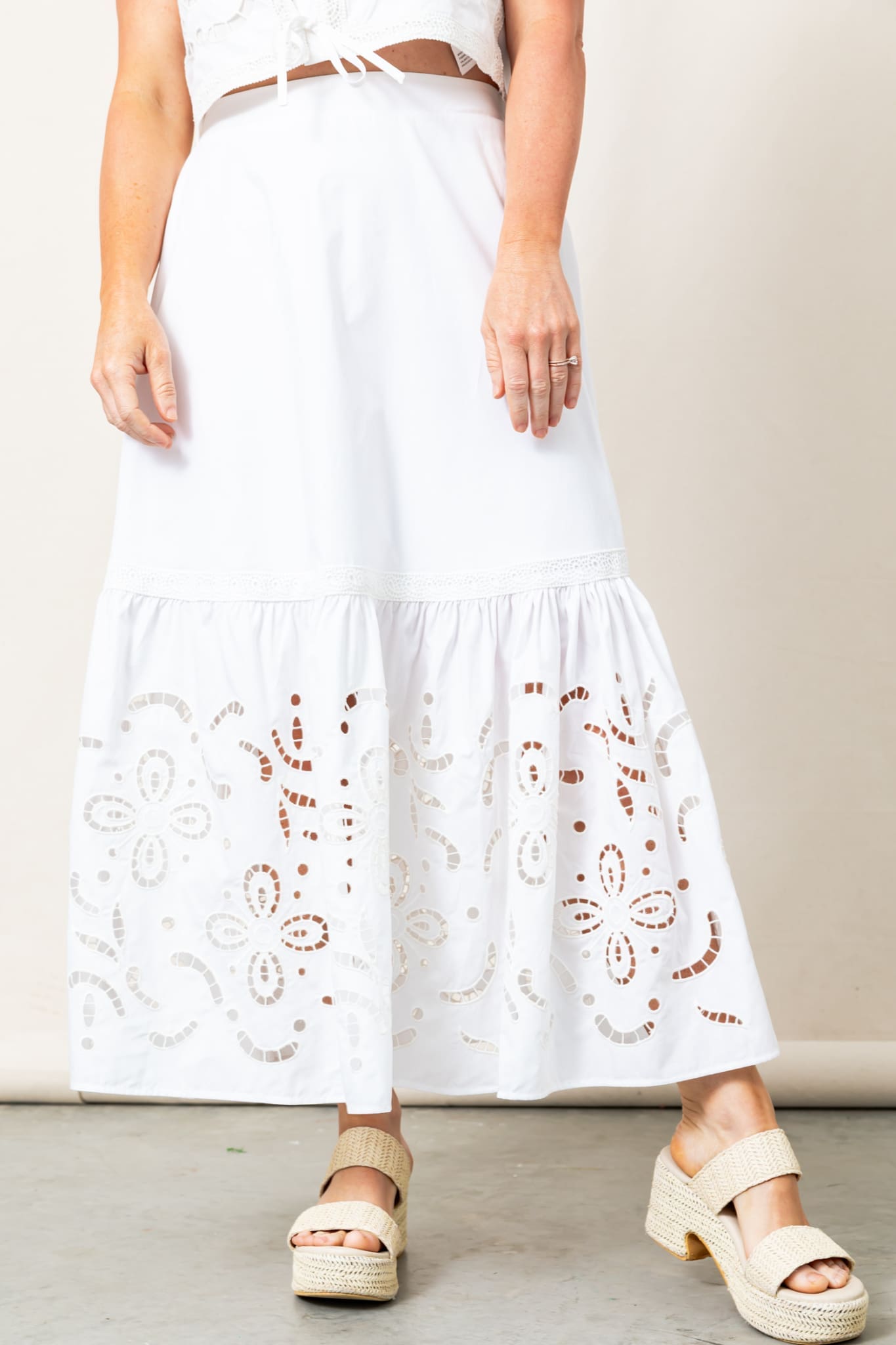 Moon River Embroidered Eyelet Flounce Skirt