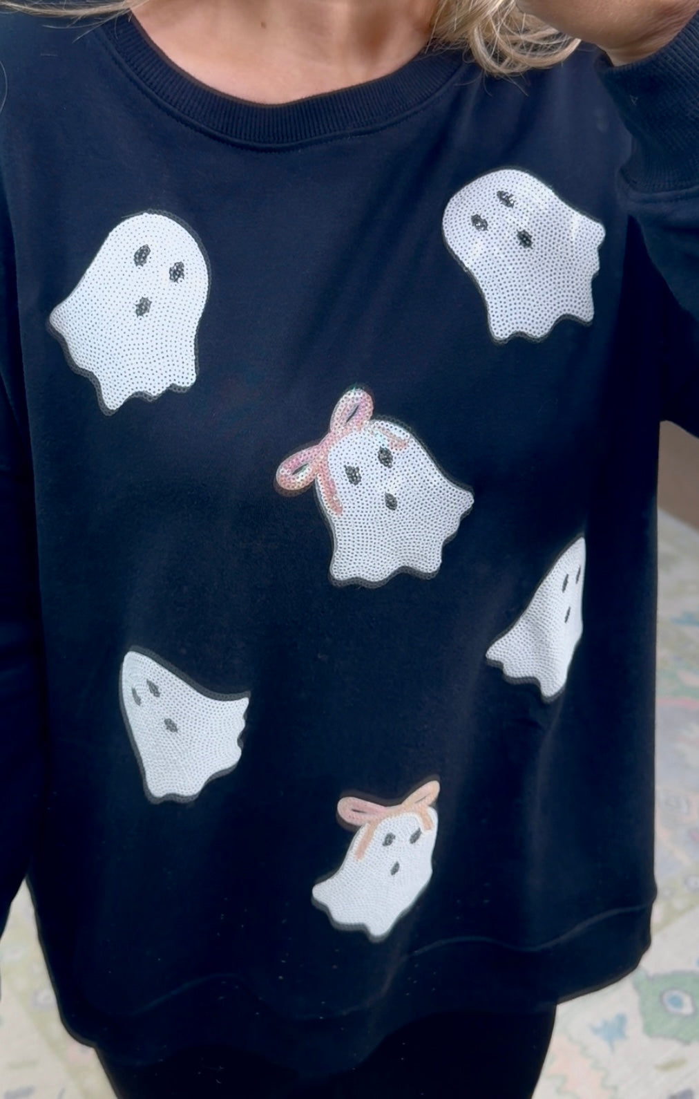 Let’s Go Ghouls Sequin Ghost Crewneck Pullover